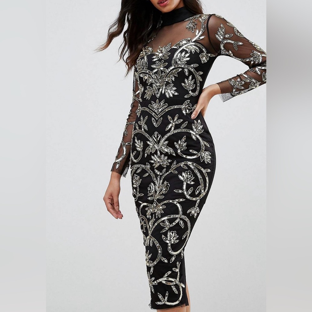 ASOS Lipsy Beaded Gold and Black Dress NEW WITH TAGS